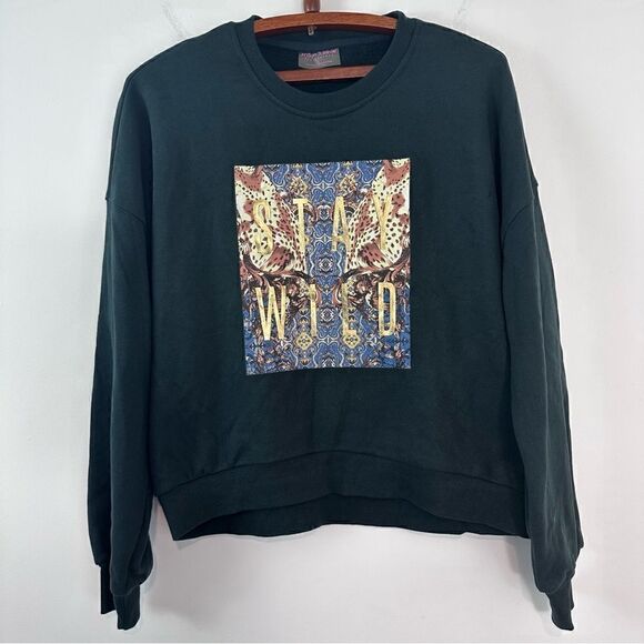 Betsey Johnson Performance Stay Wild Forest Green Fleece Sweater - Picture 2 of 7